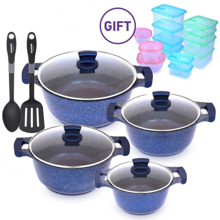 10PCS Granite Cookware Set - Blue & Storage set