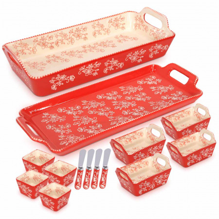 10 PC Crowd Pleaser Bakeware & 4 Spreaders - Red
