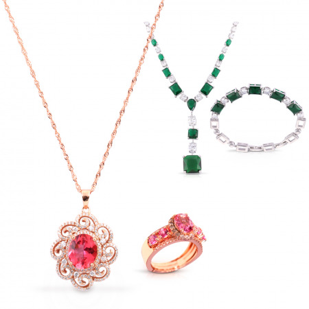Red Topaz Jewellery Set With Emerald Jewellery set