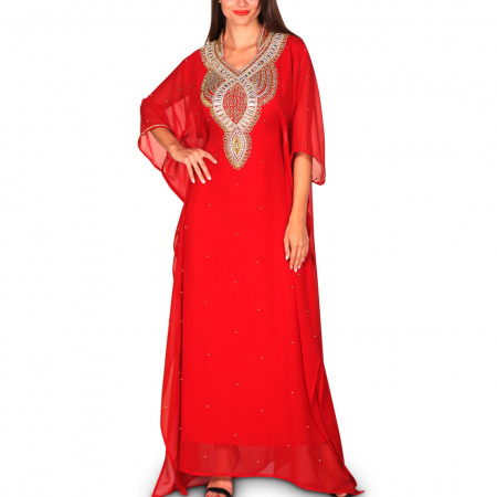 Maram Embellished Jalabiya - Red