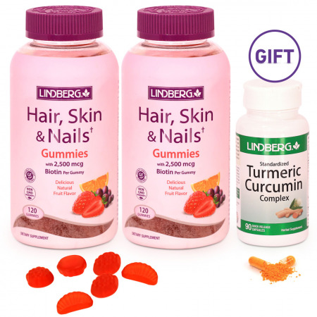 Hair, Skin & Nails Vitamins - Set of 2 & FREE Turmeric Curcumin Complex