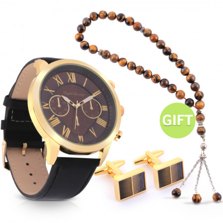 Gentleman Black Leather Watch Set and Gift