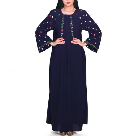Haneen Embroidered Dress - Navy Blue