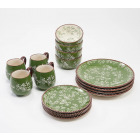 Floral Lace 16 PC Essential Dinnerware Set - Green & FREE Recipe Book