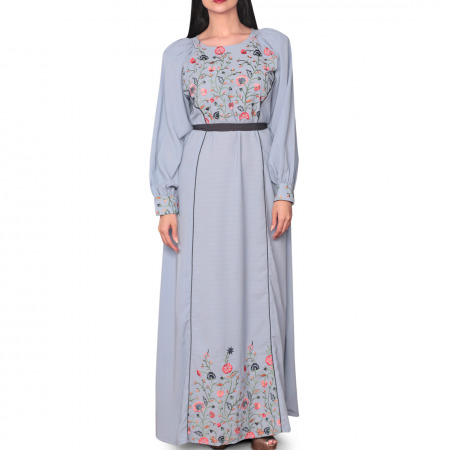 فستان حسناء المطرز باللون الأزرق - صغير/متوسط
