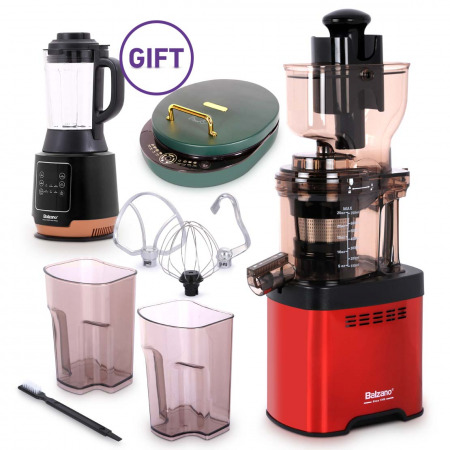 Whole Mouth Slow Juicer JE20 Red with 6in1 Electric Grill Pan & Soup Maker