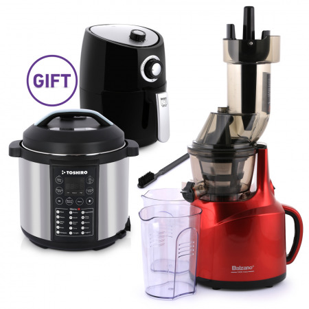 Whole Mouth Slow Juicer Red with 6L Pressure Cooker & 2L Airfryer