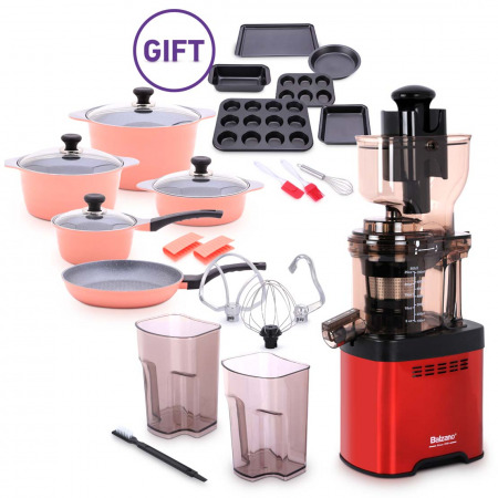 Whole Mouth Slow Juicer JE20 Red with Dura Cookware & 9 PC Bakeware Set