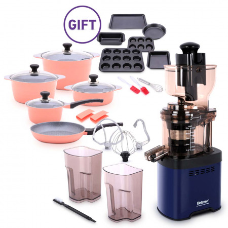 Whole Mouth Slow Juicer JE20 Blue with Dura Cookware & 9 PC Bakeware Set