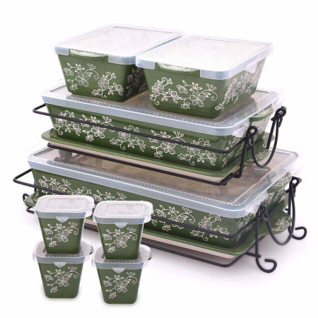 20 PC Floral Lace Bakeware Set - Green