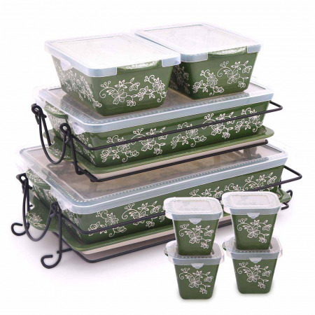 20 PC Floral Lace Bakeware Set - Green