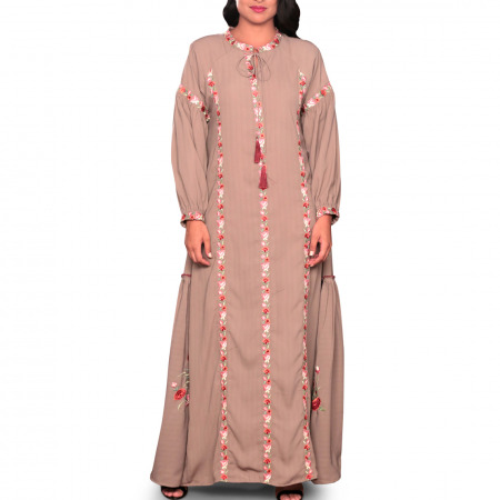 Hasna Embroidered Brown Dress - S/M