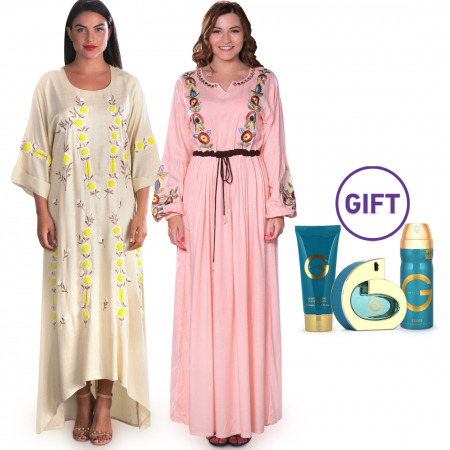 Areej Embroidered Dress - Pack of 2 & Gift - S/M