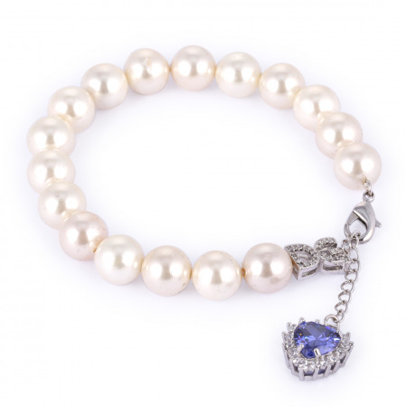 pearl bracelet with blue crystal heart