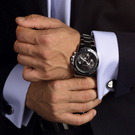 Black Dial Steel Classic Watch with Cufflinks