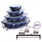 Floral Lace 8PCS Oval Baker Set - Blue with Metal Shelf