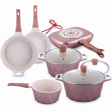 9 Piece Crystal Cookware Set - Pink