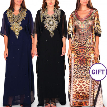 Zeinah Embellished Jalabiya - Pack of 2 & Gift