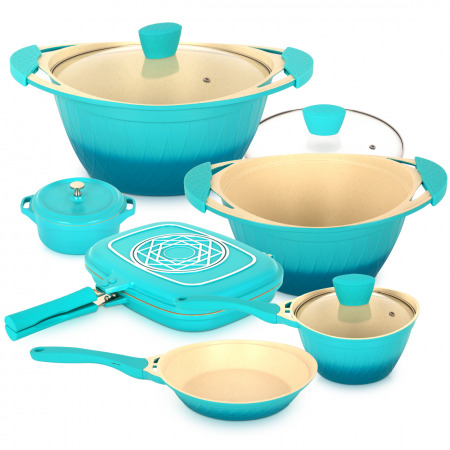 8 Pc Flora Cookware Set - Blue