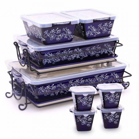 20 PC Floral Lace Bakeware Set - Blue
