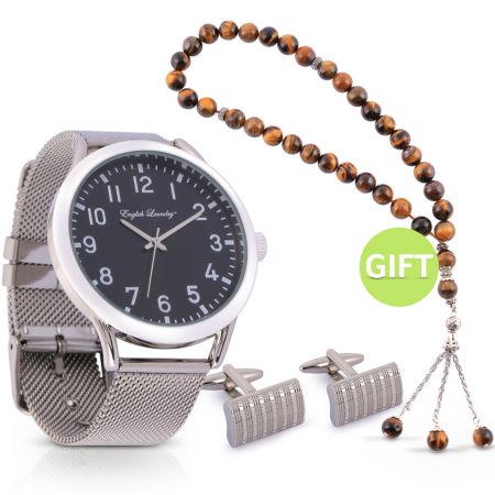 Gentleman Silver Mesh Watch Set and Gift