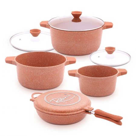 8 PC Wave Cookware Set - Red Granite