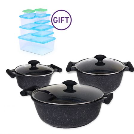 6PC Essential Granite Cookware Set - Black & FREE GIFT
