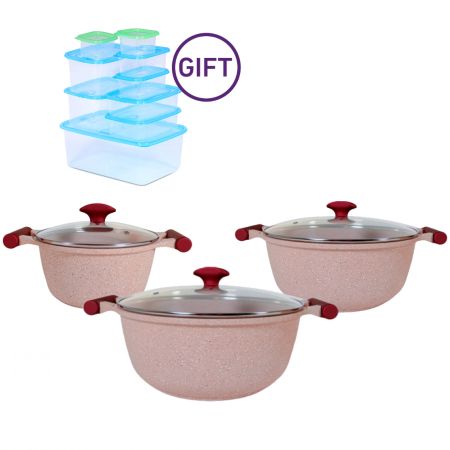 6PC Essential Granite Cookware Set - Pink & FREE GIFT