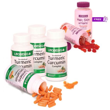 Turmeric Curcumin Set of 4 & FREE Set of Hair, Skin & Nails Gummies