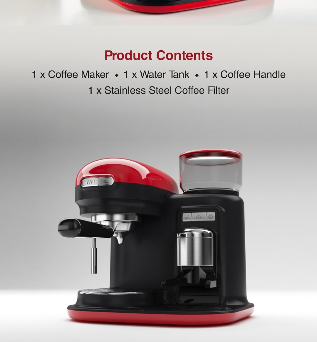 Ariete Moderna Espresso Coffee Machine with Integrated Coffee Grinder، WHITE/BLACK